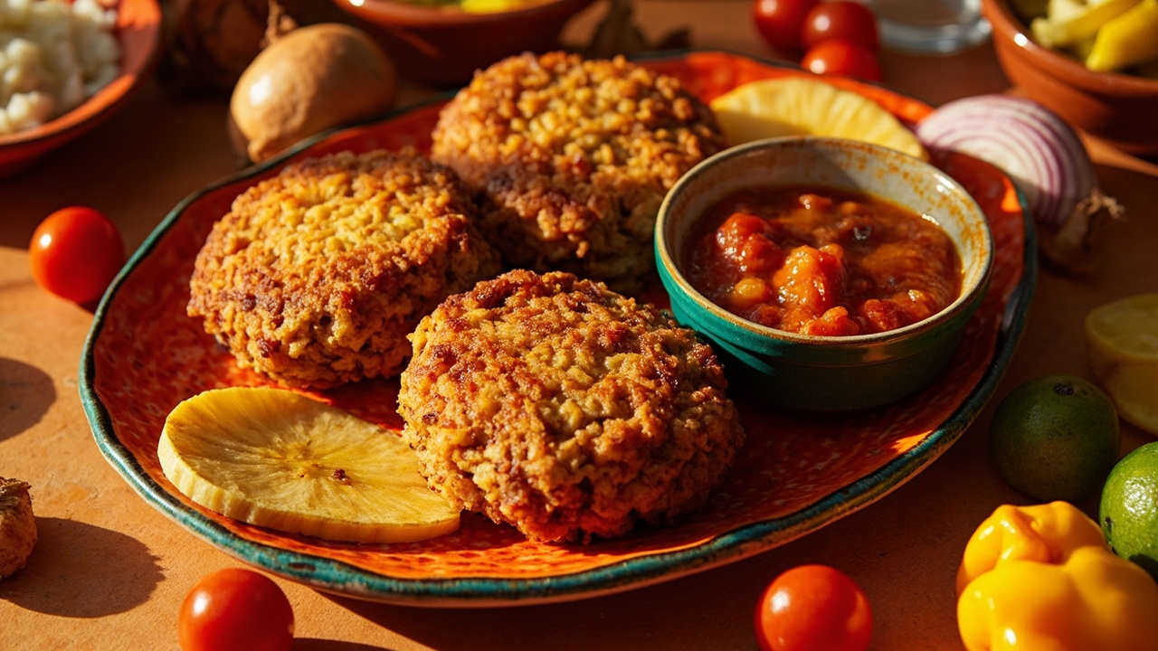 Crispy Jollof Rice Cakes with Spicy Tomato Relish