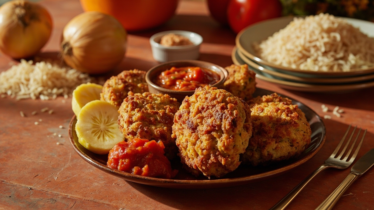 Crispy Jollof Rice Patties with Tomato Chutney