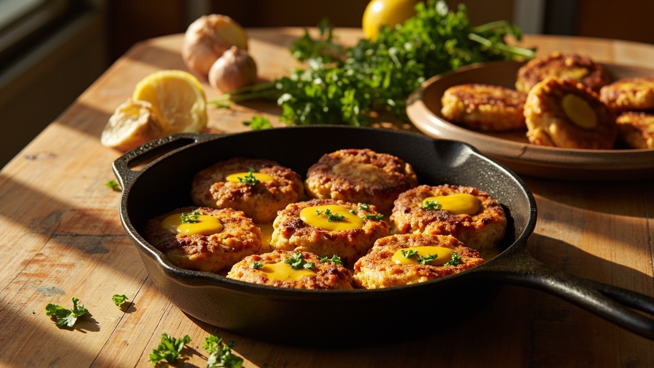 Crispy Pinto Bean Fritters with Mustard Parsley Butter