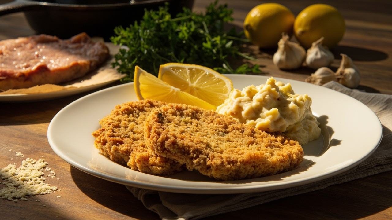 Crispy Pork Loin Cutlets with Mustard Parsley Crust