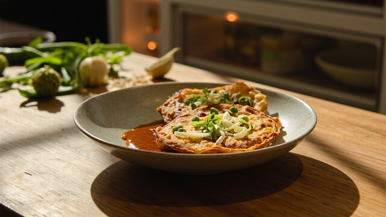 Crispy Snap Pea and Scallion Pancakes with Sriracha Soy Dip