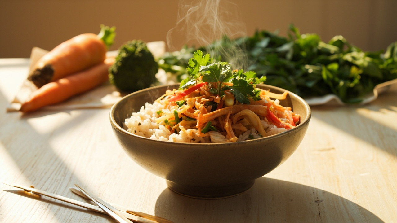 Crispy Soybean and Vegetable Rice Bowl
