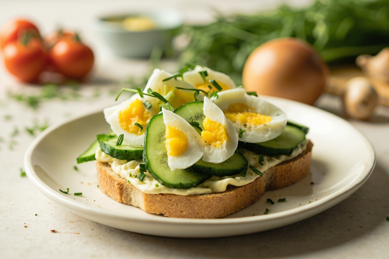 Cucumber and Egg Smørrebrød with Chives