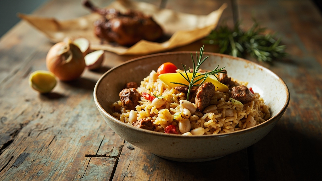 Duck and White Bean Rice Bowl with Rosemary