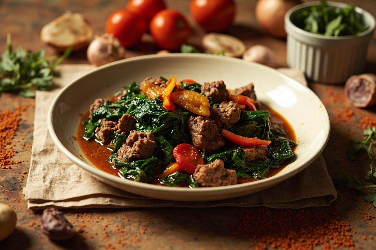 Efo Riro Spinach and Beef Braise