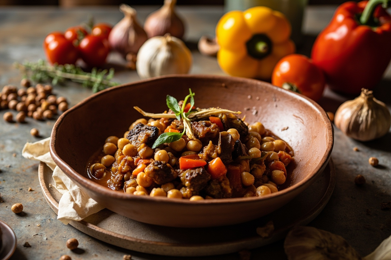 Eggplant and Chickpea Stew with Roasted Peppers