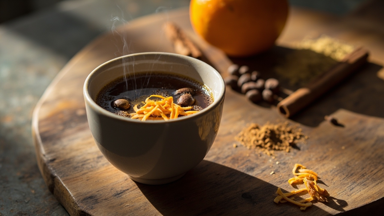 Espresso Seltzer with Orange Zest and Spiced Honey