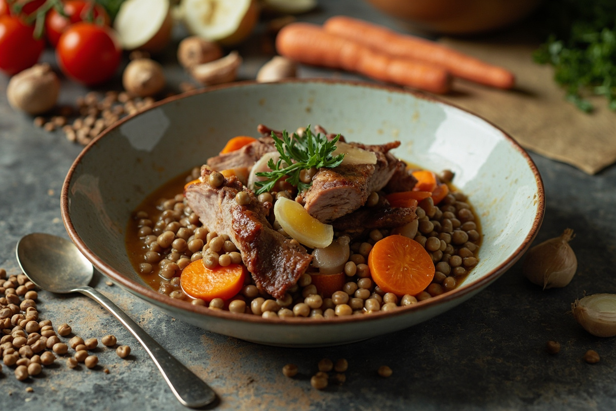 Estouffade of Pork Belly and Lentils