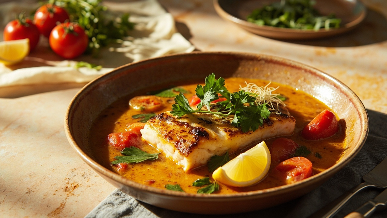 Fennel and Tomato Braised Cod with Saffron and Lemon