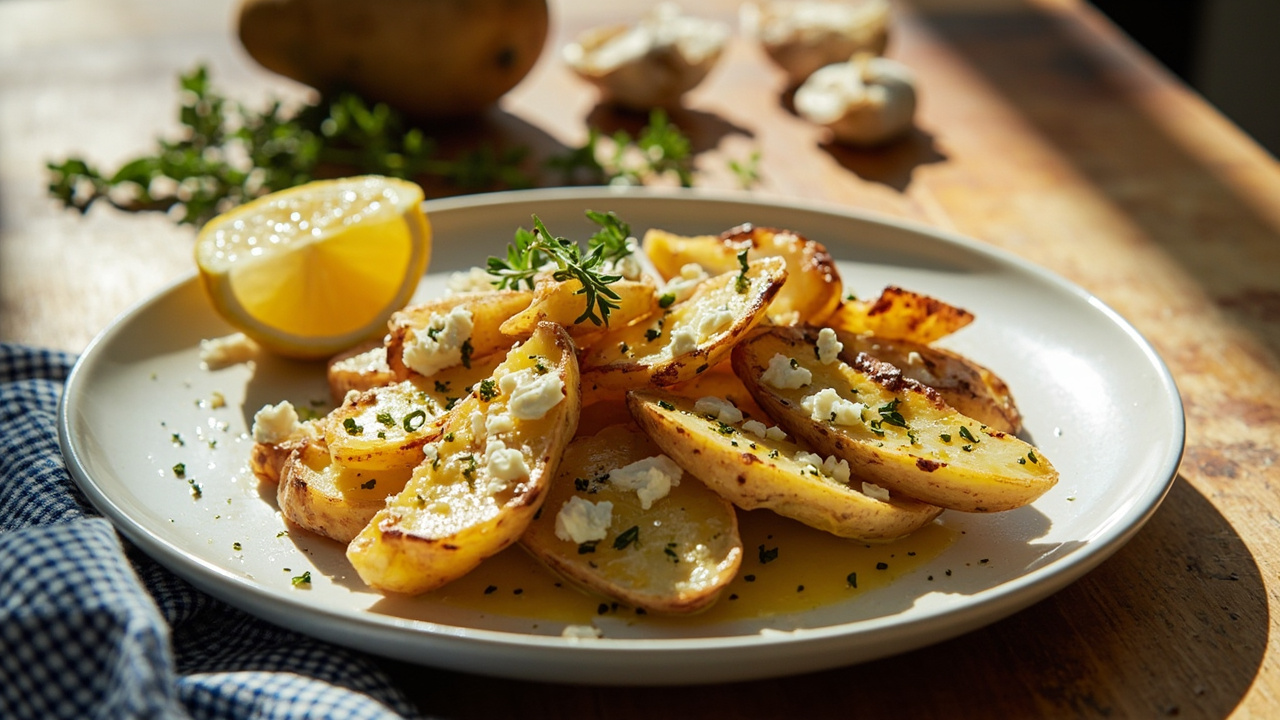 Feta and Olive Oil Roasted Potato Wedges