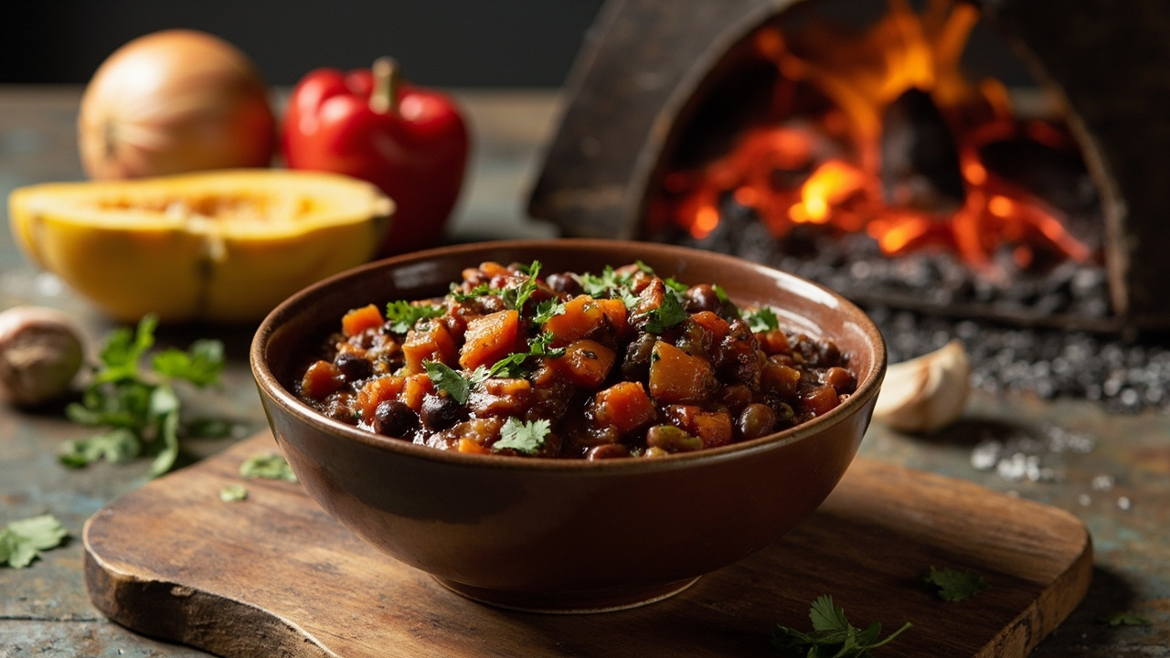 Fire-Kissed Butternut Squash and Black Bean Chili