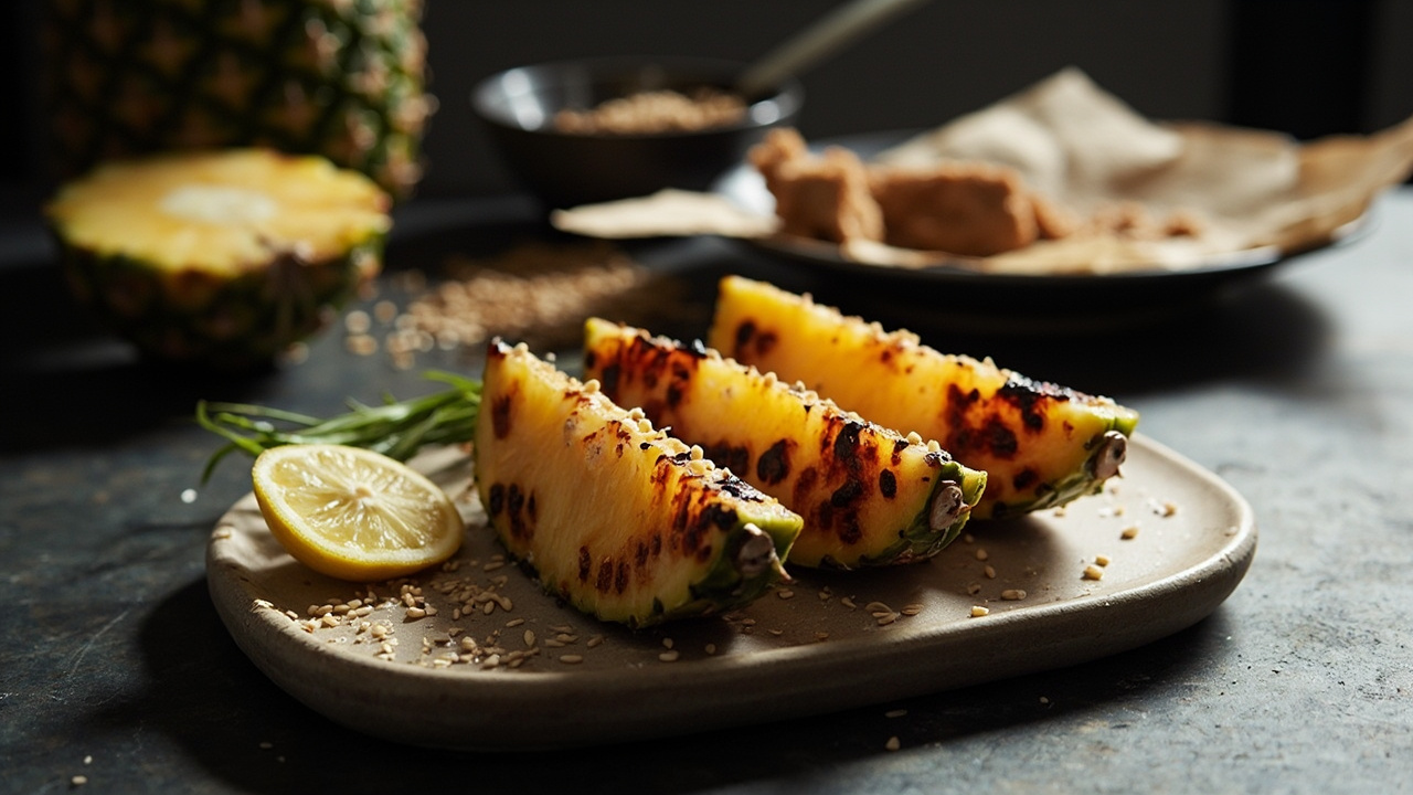 Fire-Kissed Pineapple with Sesame and Brown Sugar