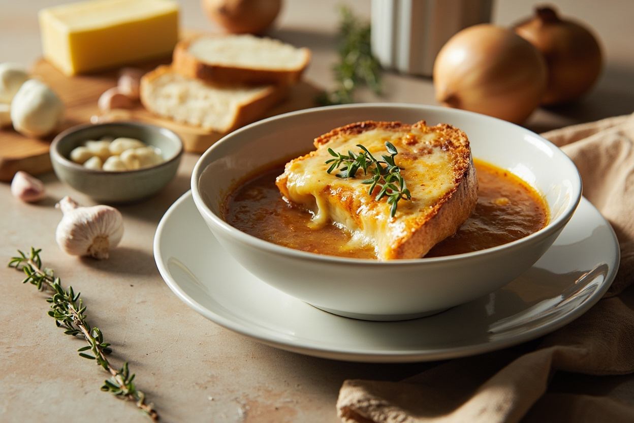 French Onion Soup with Melted Cheese Toast