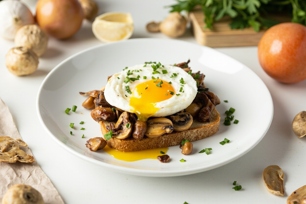 Garlic Butter Mushroom Toast with Soft Egg