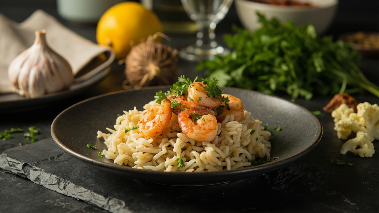 Garlic Butter Shrimp over Cauliflower Rice