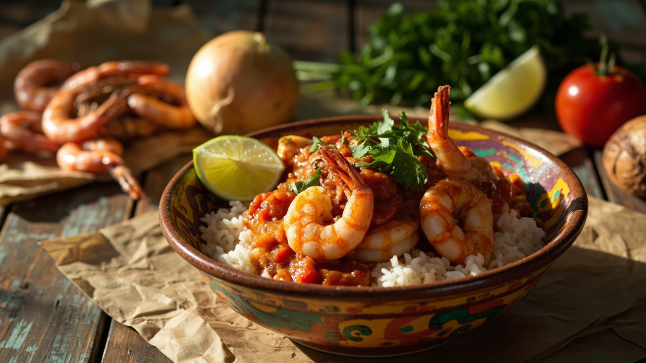 Garlic Shrimp Picante over White Rice