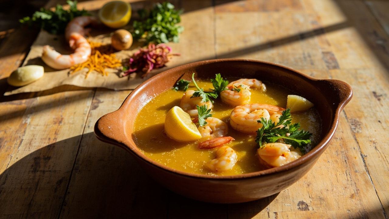 Garlic Shrimp with Saffron Potato