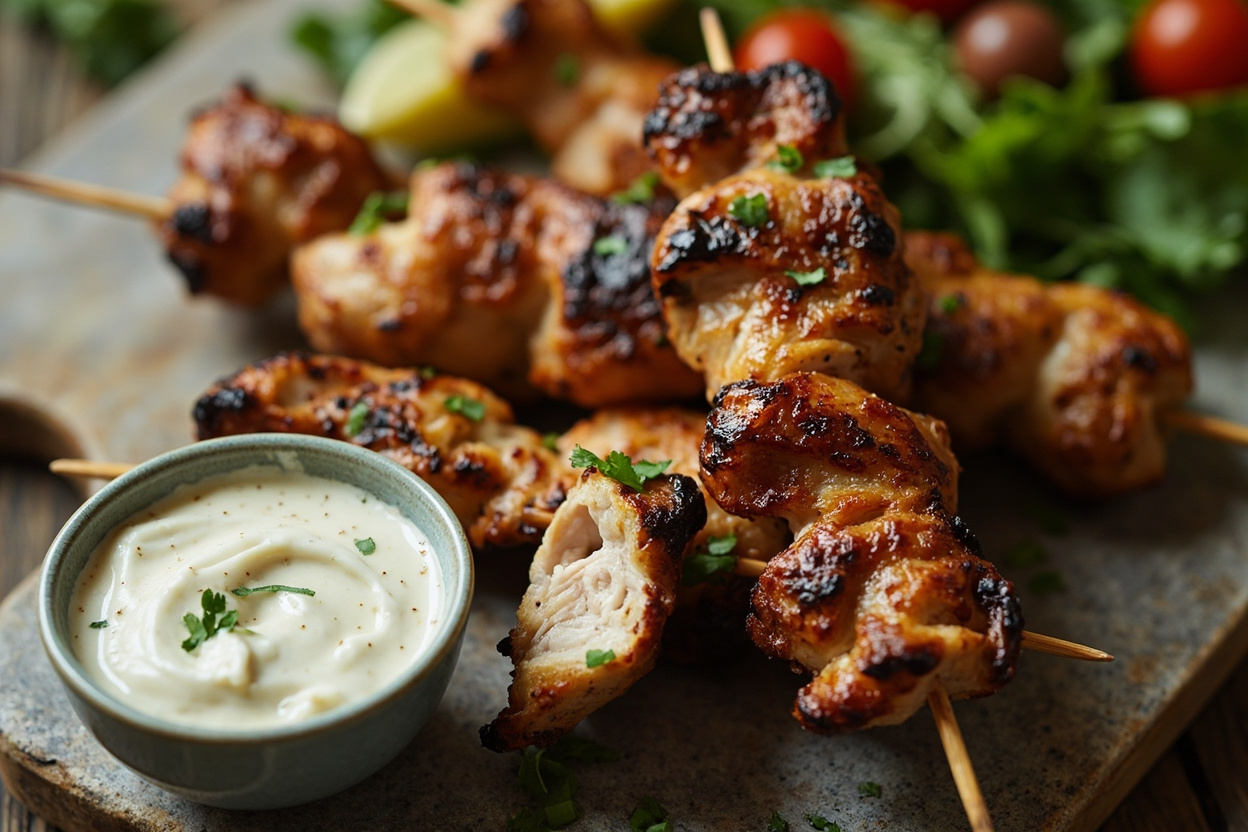 Garlic Toum and Chicken Skewers