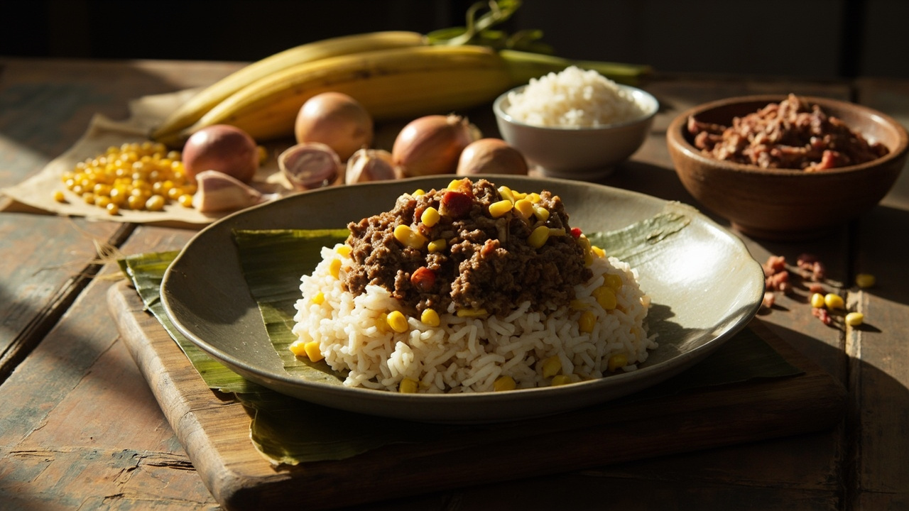 Garlicky Ground Beef and Corn with Rice
