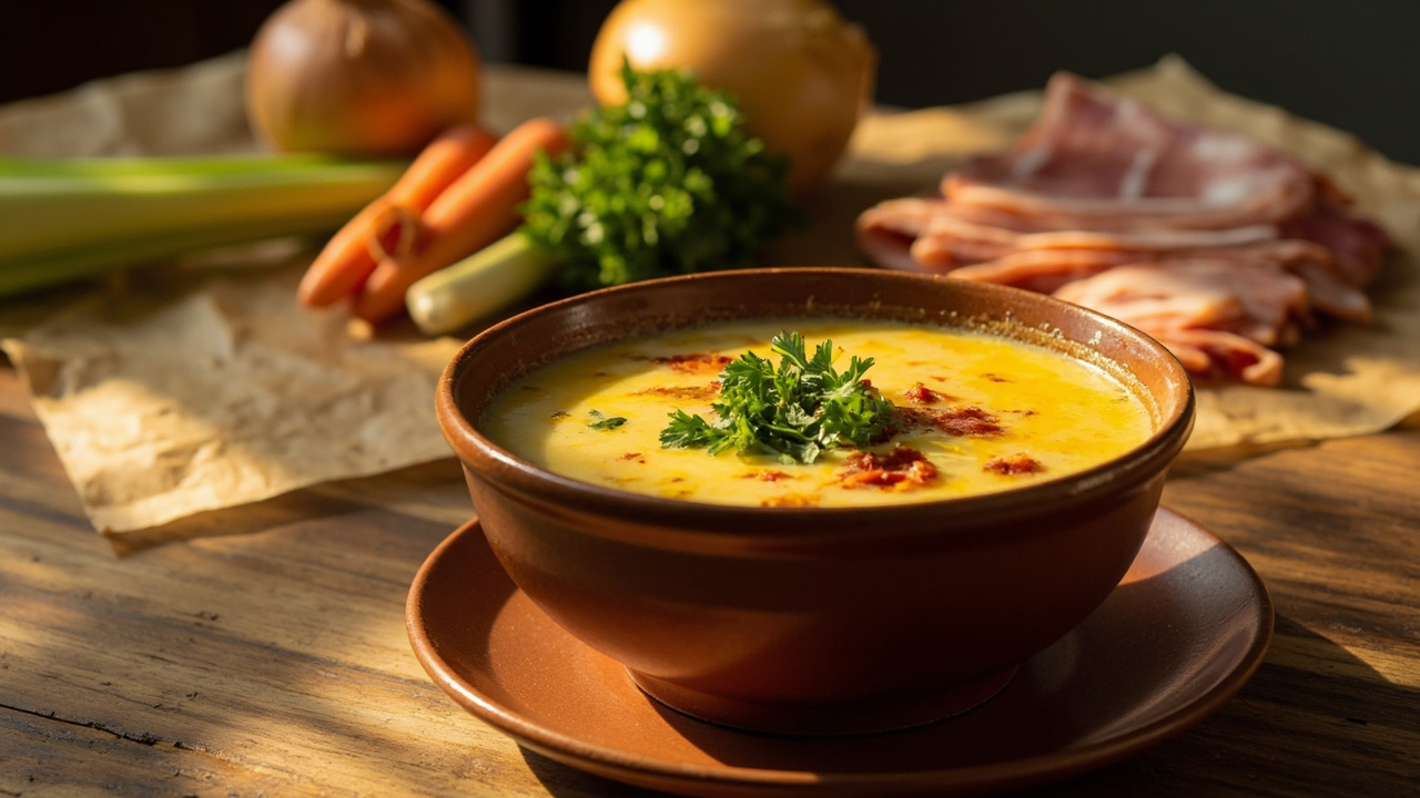 German Potato Soup with Bacon and Mustard