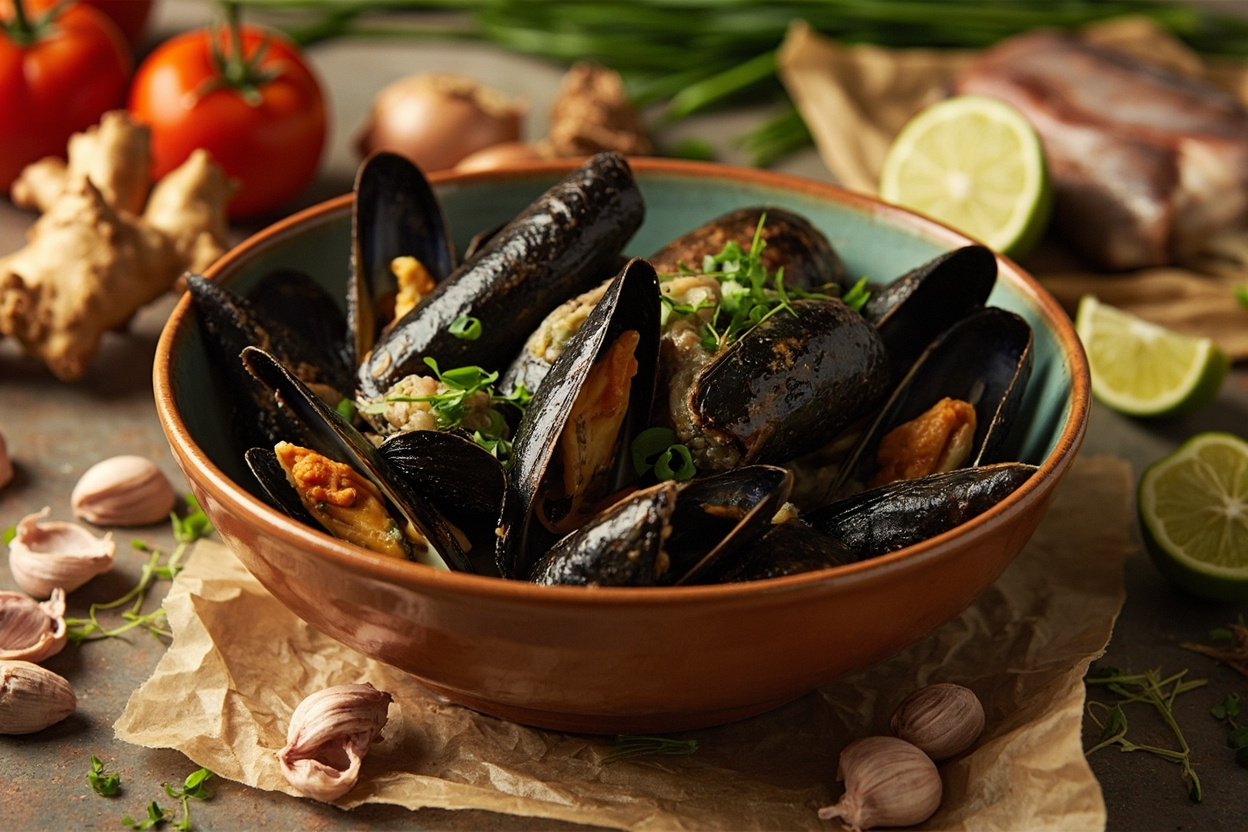 Ginger and Chive Steamed Mussels