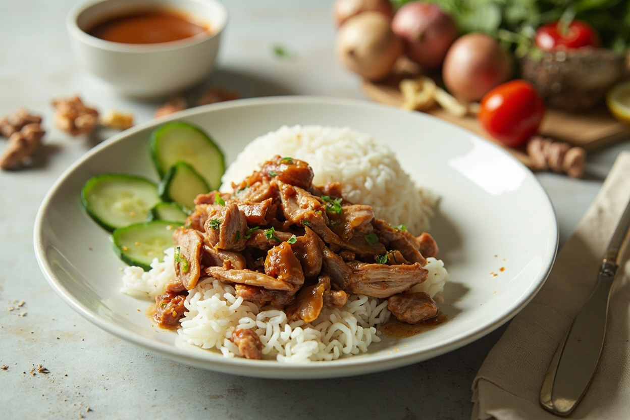 Ginger-Soy Duck Rice with Cucumber