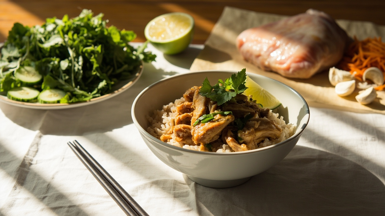 Ginger‑Studded Chicken and Rice with Fresh Herbs