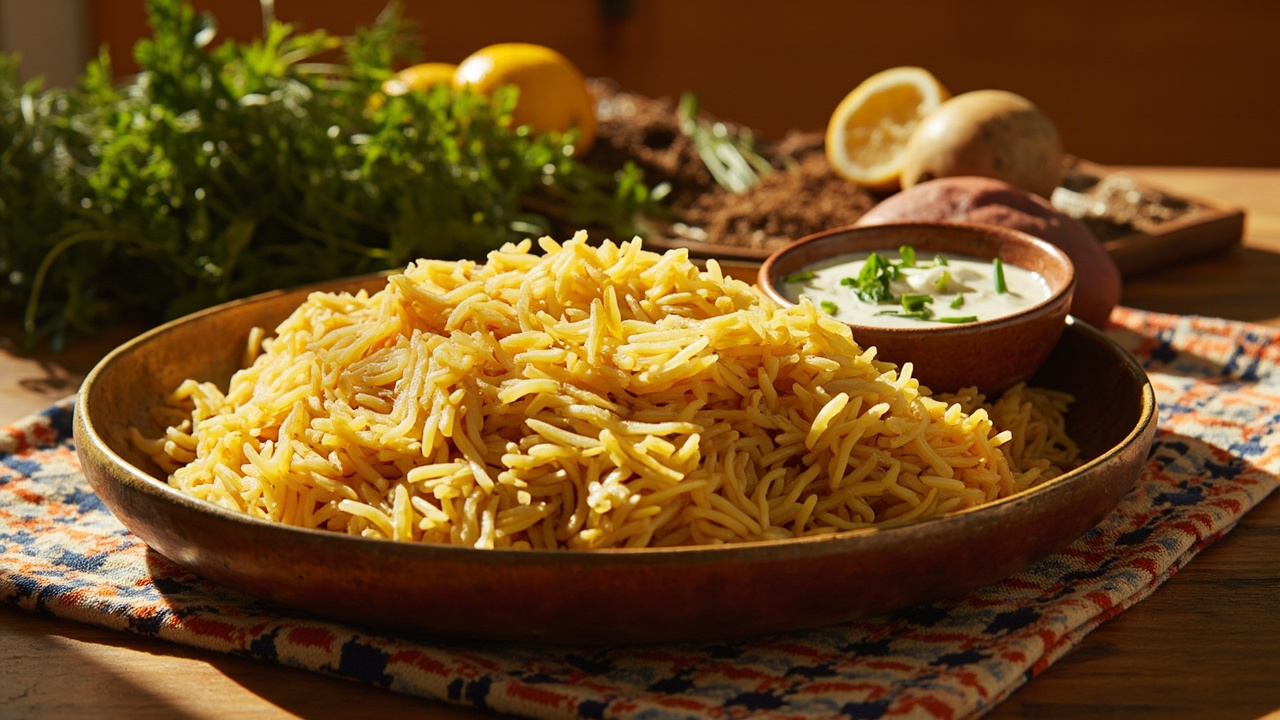 Golden Saffron Tahdig Polo with Herbed Yogurt