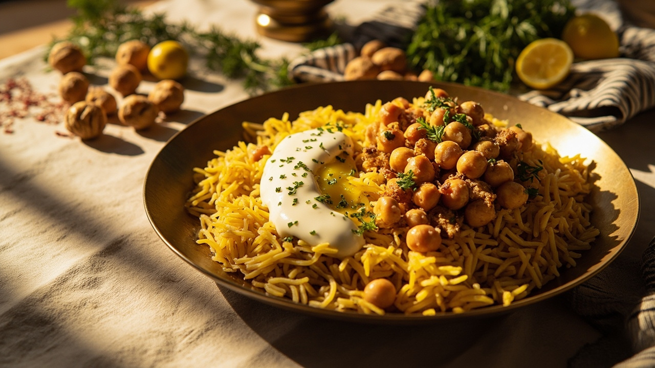 Golden Tahdig Bowls with Chickpeas and Herb Oil