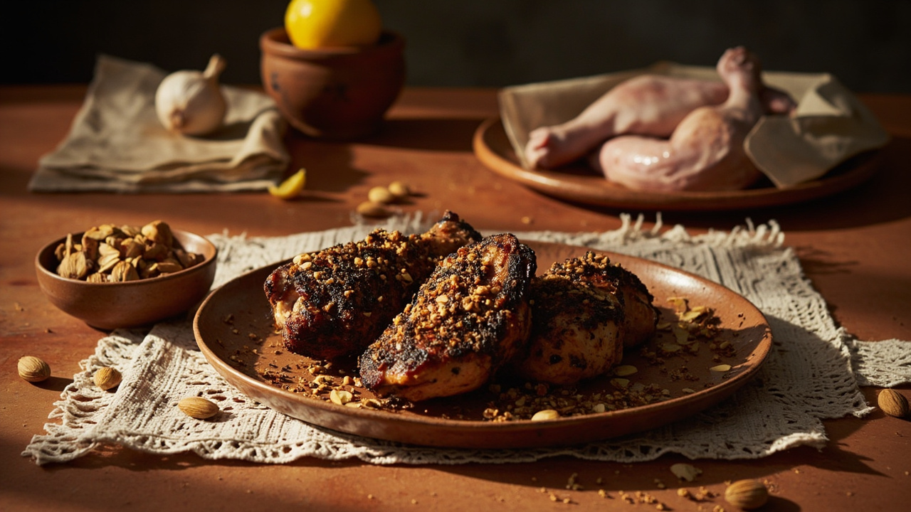 Grilled Chicken Thighs with Suya Spice & Almonds