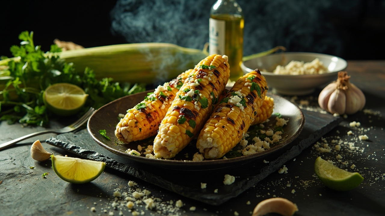 Grilled Corn with Feta, Lime and Herb Oil