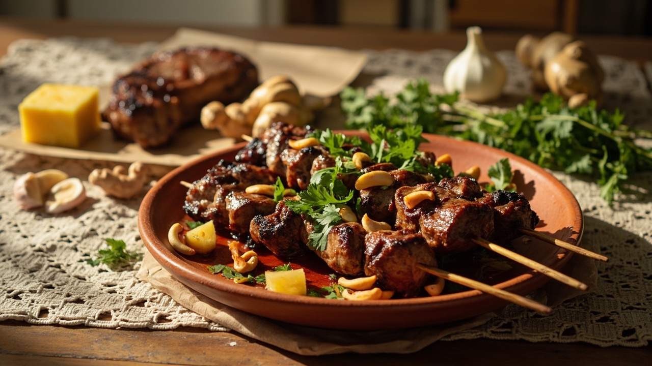 Grilled Lamb and Pineapple Kebabs with Cashew