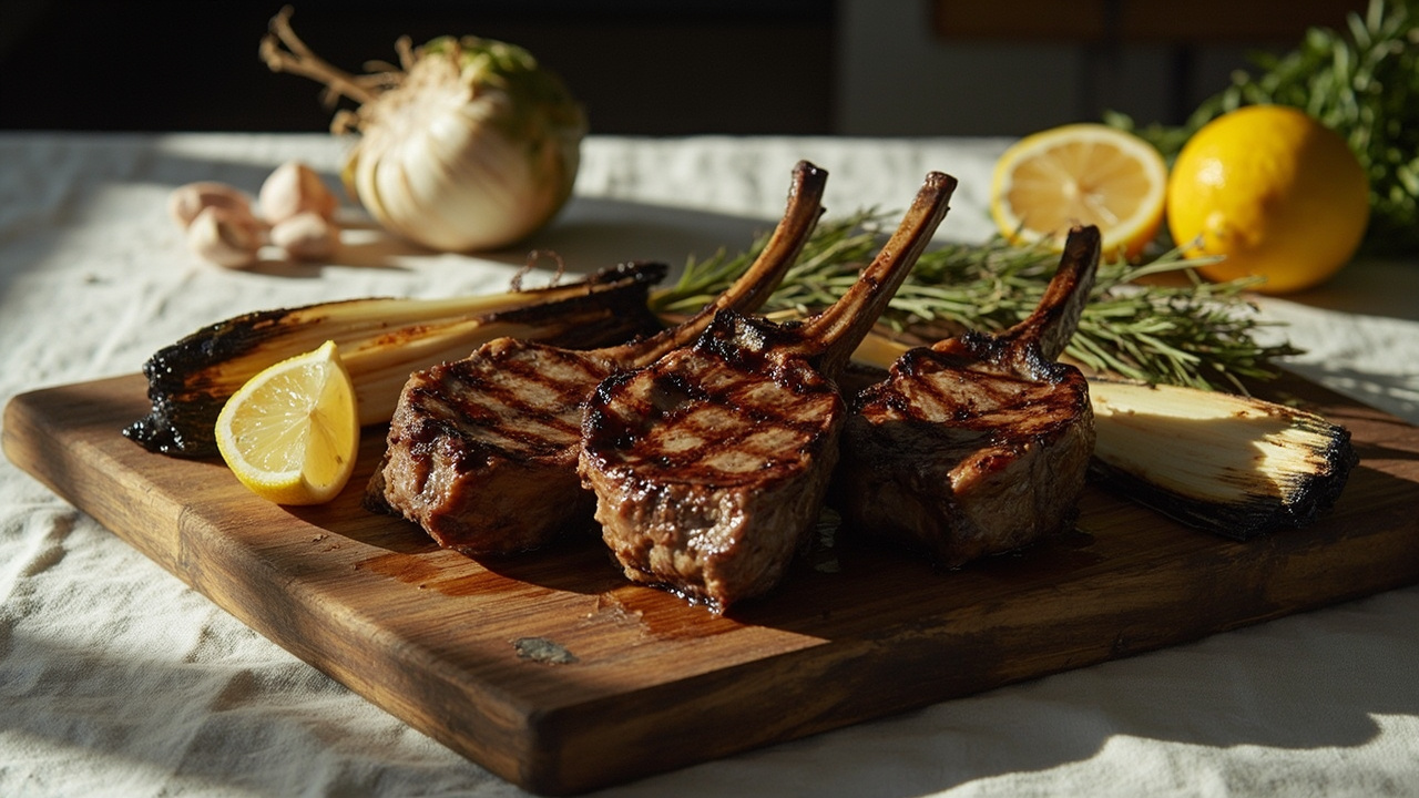Grilled Lamb Chops with Charred Fennel
