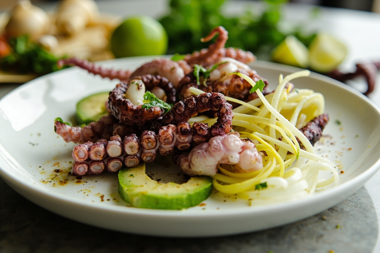 Grilled Octopus, Lime and Avocado