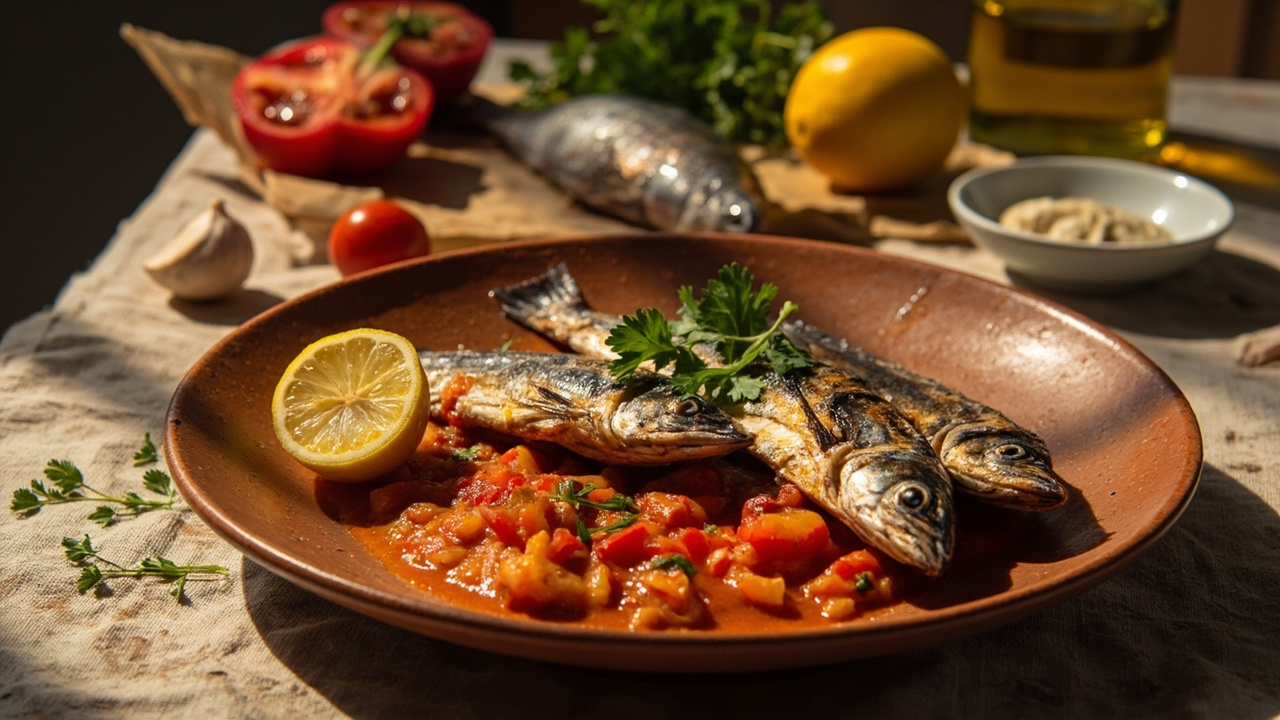 Grilled Sardines with Garlic Sofrito and Peppers