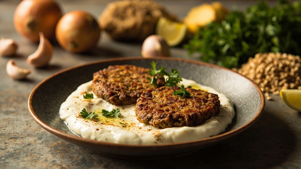 Ground Beef and Buckwheat Patties with Cumin and Lemon Yogurt