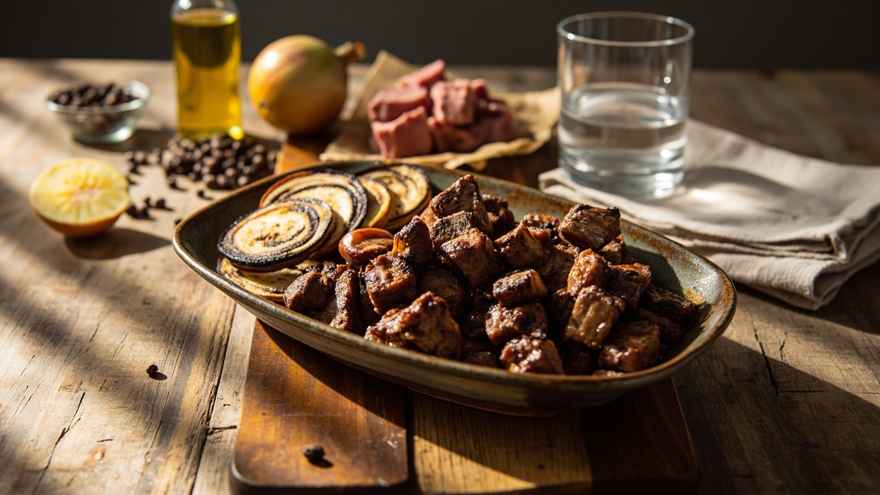 Hand-Chopped Beef Skewers with Charred Onion and Black Pepper