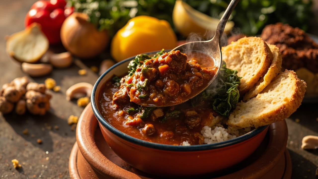 Hearty Egusi-Inspired Beef Stew with Kale
