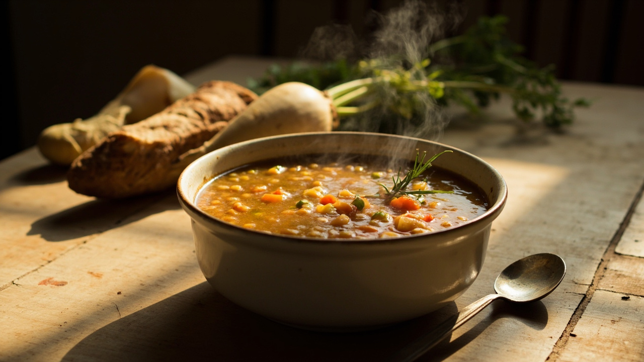 Hearty Lentil and Root Vegetable Soup with Rosemary
