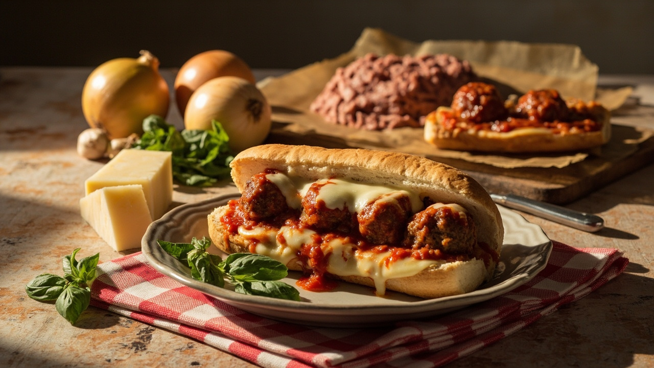 Hearty Tomato Basil Meatball Subs