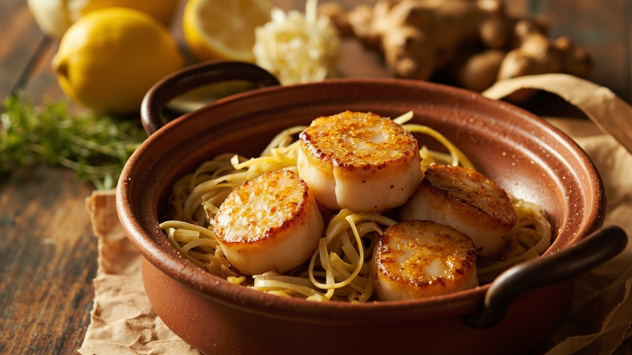 Honey-Glazed Scallops with Fennel and Ginger