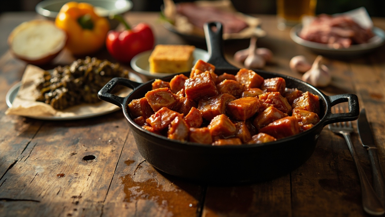 Hot Sauce Glazed Pork Belly Bites