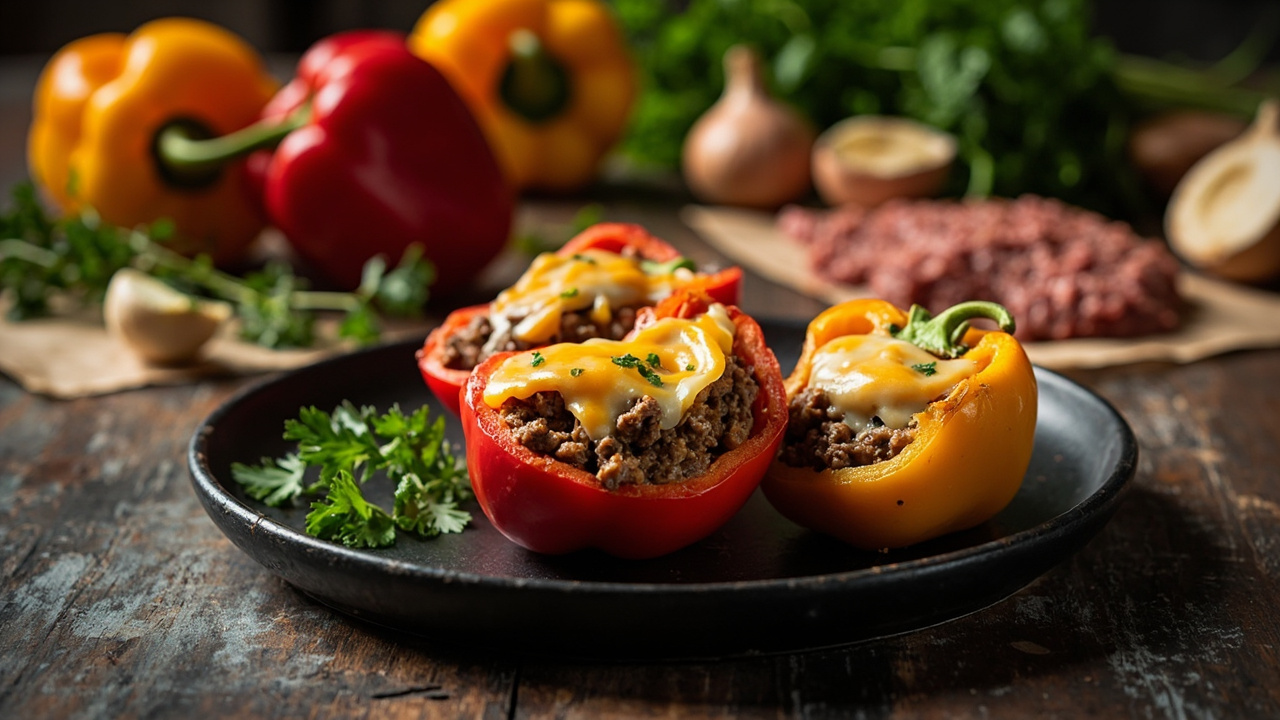 Keto Stuffed Bell Peppers with Beef and Cheese