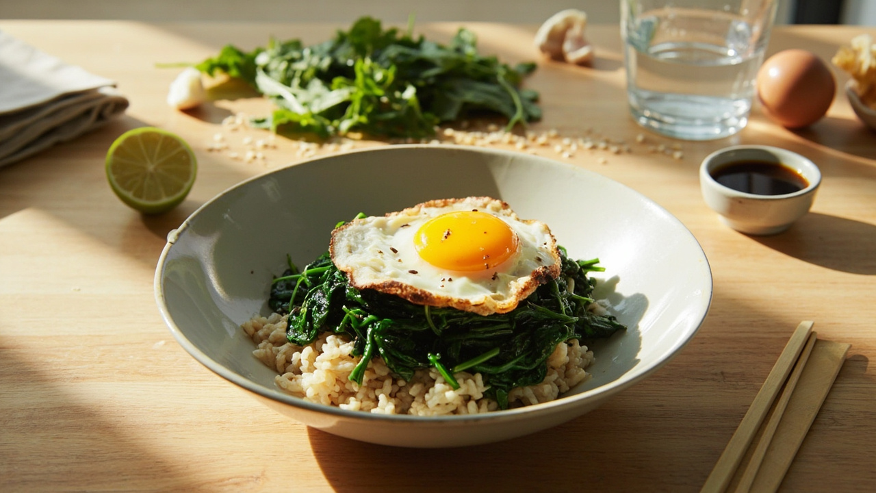 Korean Spinach Sesame Bowl with Fried Egg
