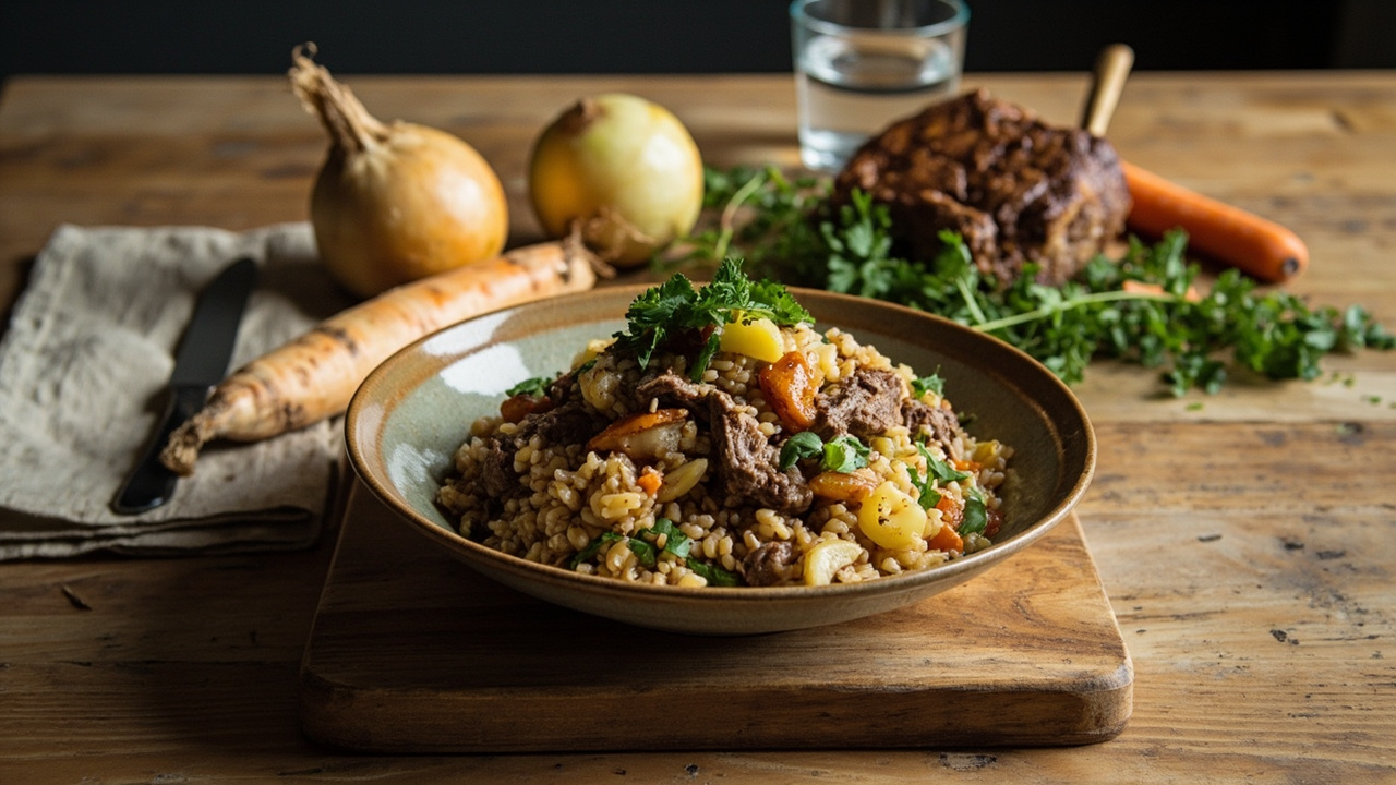 Lamb and Buckwheat Pilaf with Parsnip