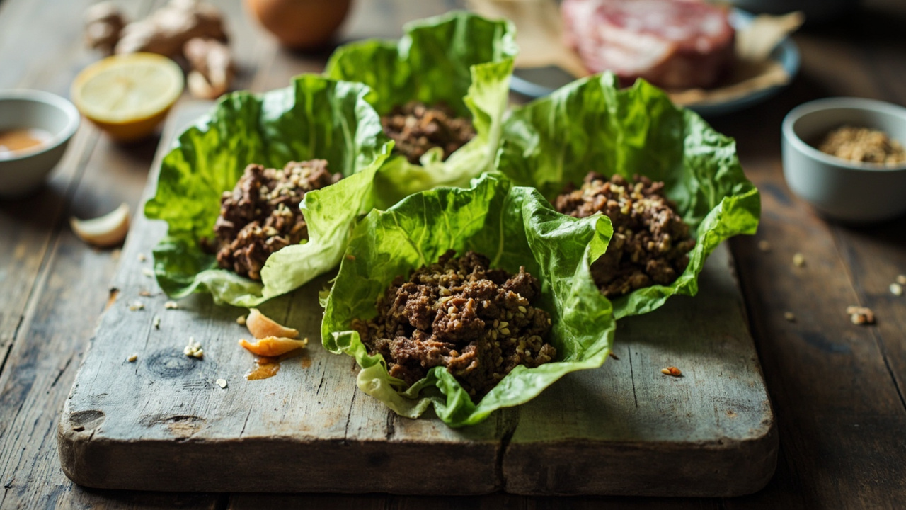 Lamb Lettuce Wraps with Rice-Vinegar and Sesame