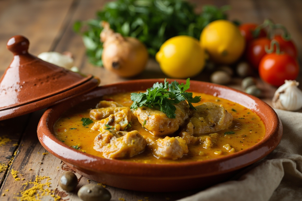 Lemon and Caper Saffron Chicken Tagine