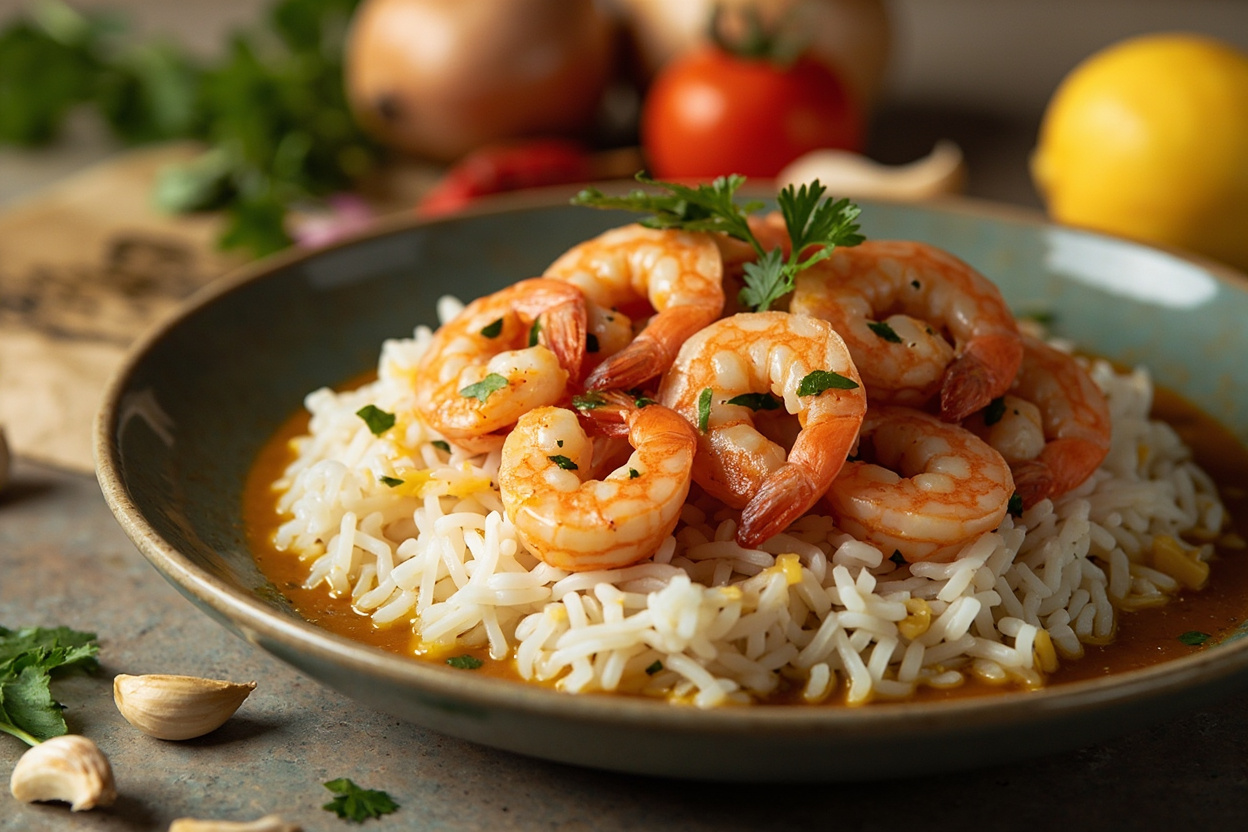 Lemon Garlic Shrimp over Rice