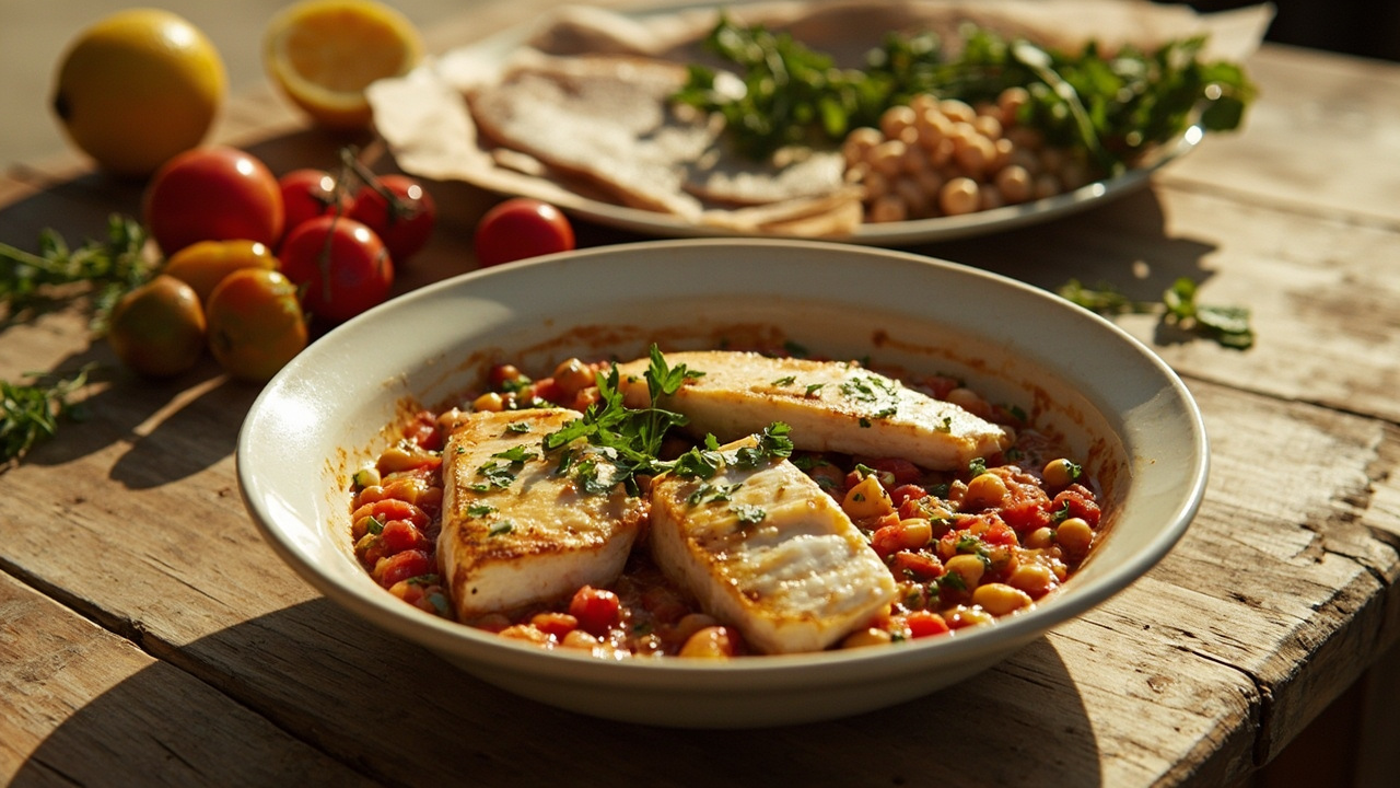 Lemon Herb Cod Fillets with Chickpeas and Tomatoes
