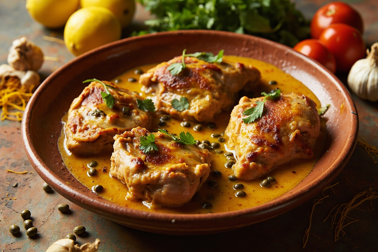 Lemon Saffron Chicken and Caper Skillet